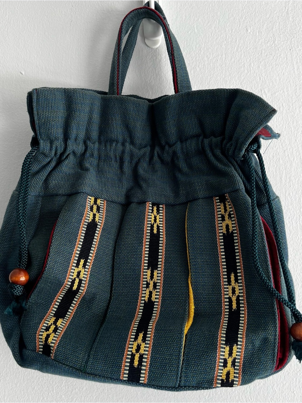 NWT Japanese Traditional Style Woven Pattern Drawstring Satchel Bag